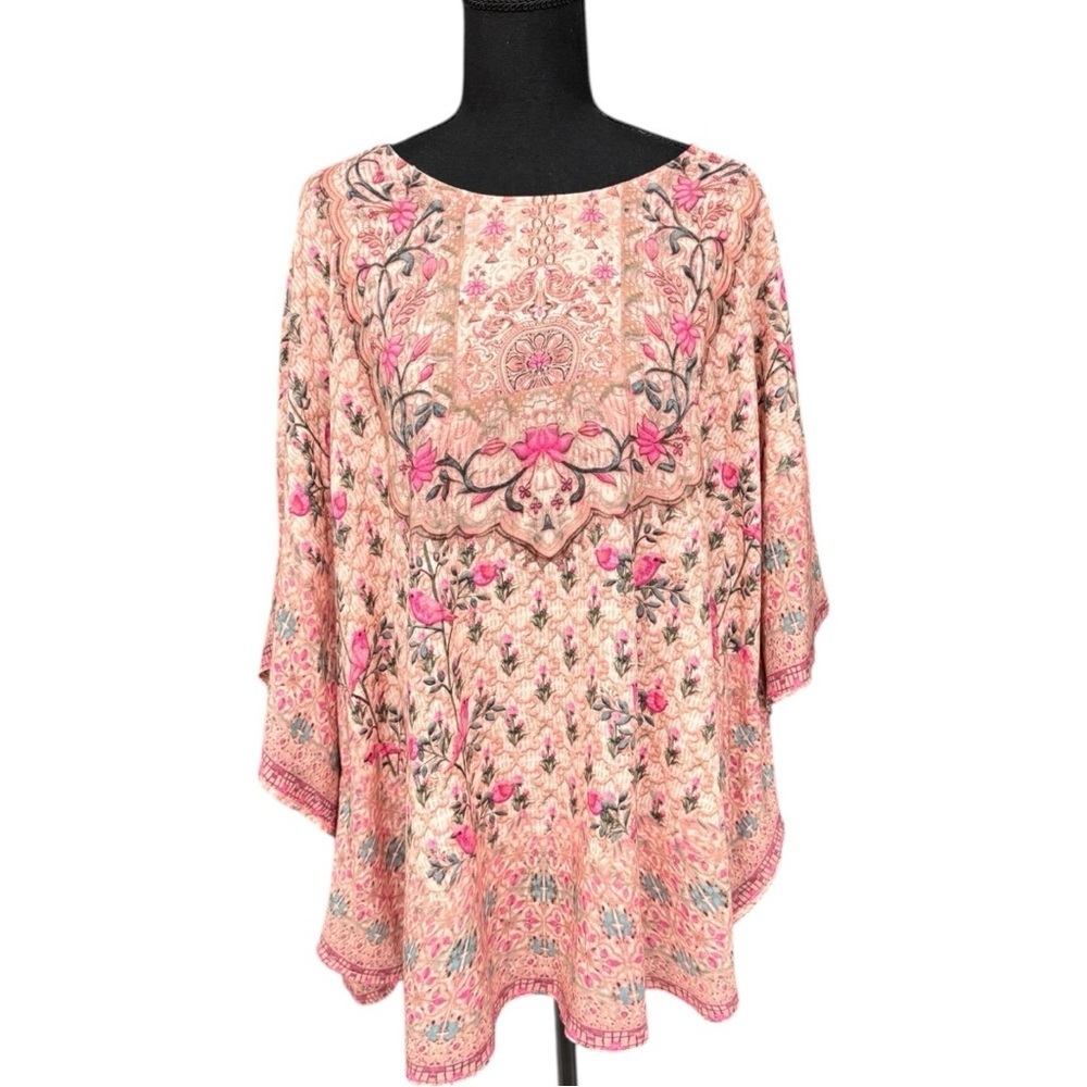Tolani Collection Narissa Beige Pink Floral Tunic Kimono Top Large Petite